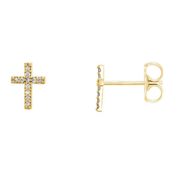 6 x 8mm 14k Yellow Gold .06 CTW (G-H I1) Diamond Tiny Cross Earrings